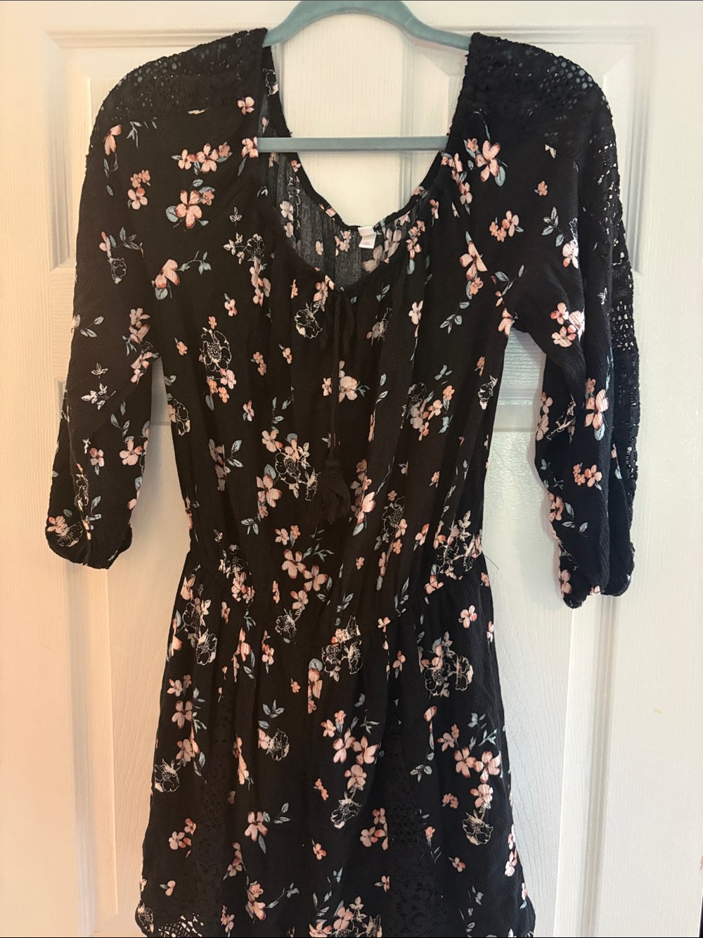 Xhilaration Black Floral Romper with Pink Blossoms